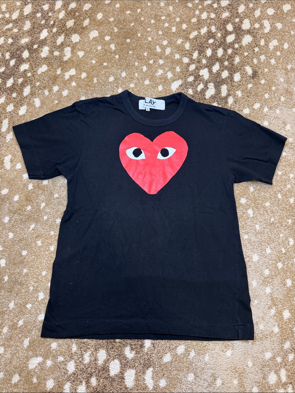 Comme des Garcons Black Short-Sleeve Tee with Red Heart Logo